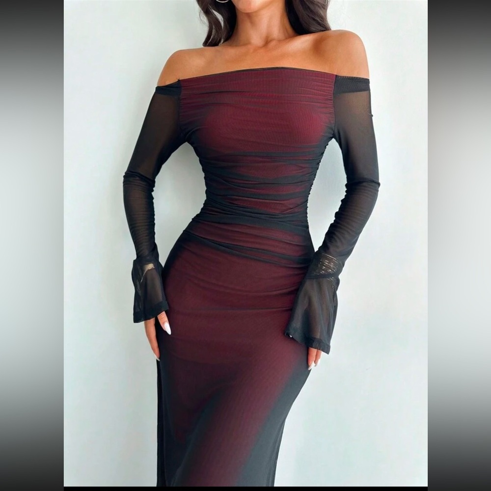 NWOT Elegant Off-Shoulder Black and Burgundy Dress